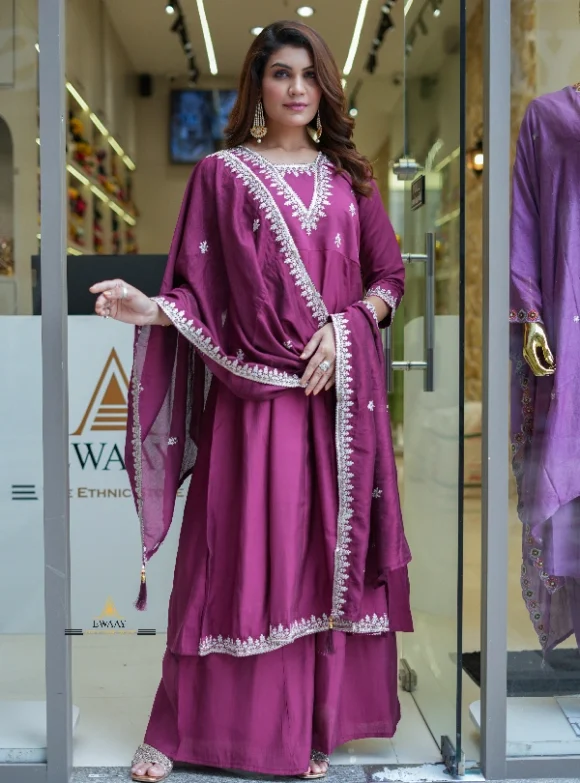 Wine Kurta With Plazo
