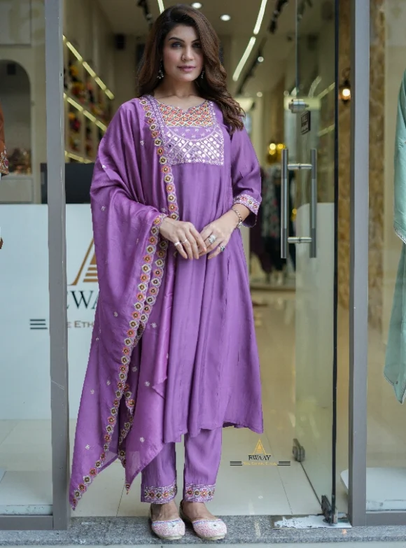 Lavender Mirror Mul Chanderi