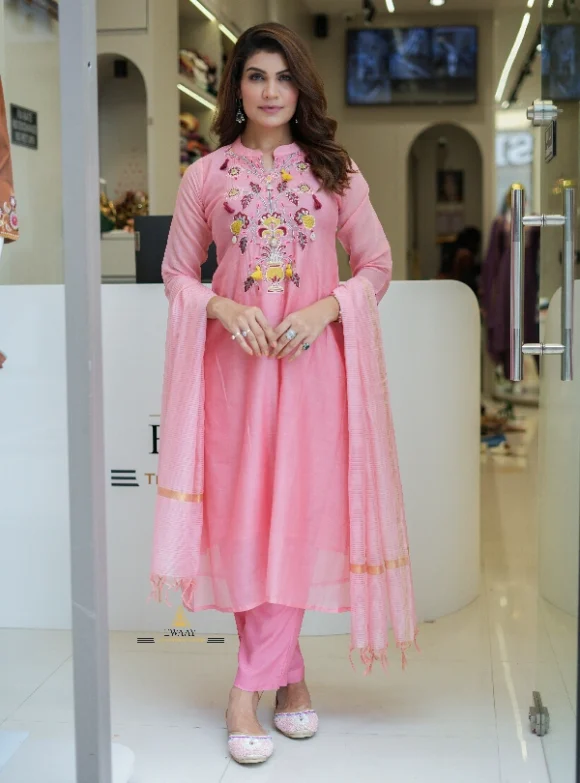Pink Yellow Mul Chanderi