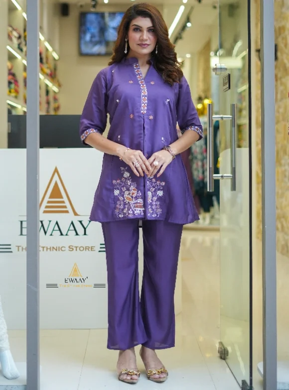 Purple Embroidery Co-ord Set