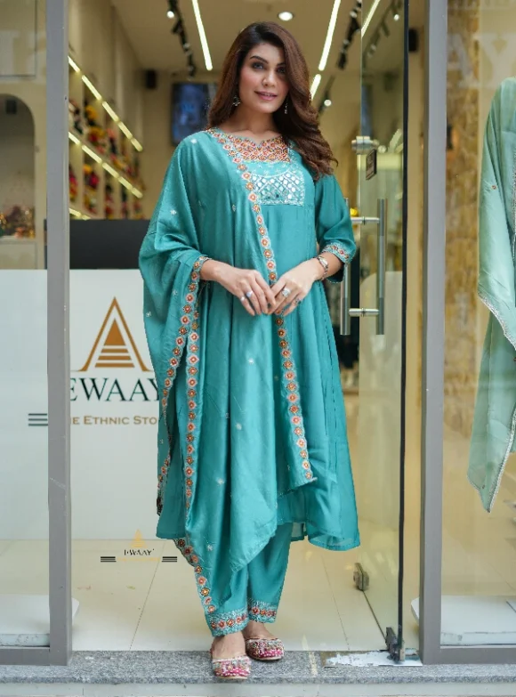 Sky Blue Mirror Mul Chanderi